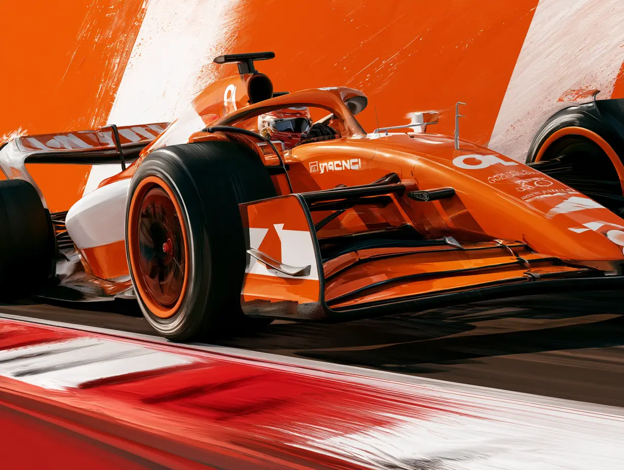 Auto de Fórmula 1 naranja tomando una curva
